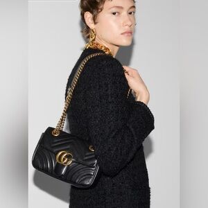 Gucci GG Black Leather Marmont Crossbody Shoulder Bag